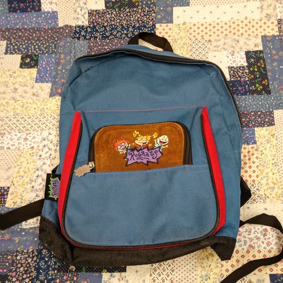 Viacom Other - Vintage Rugrats 1997 Backpack Book Bag Blue With Suede Accent Embroidered